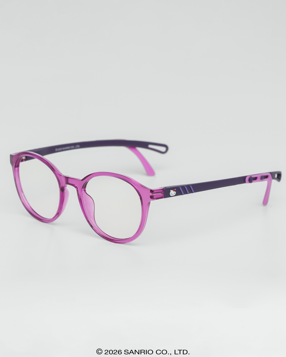Óculos Infantojuvenil Hello Kitty Blossom Roxo armação redonda lilás grau vista lateral