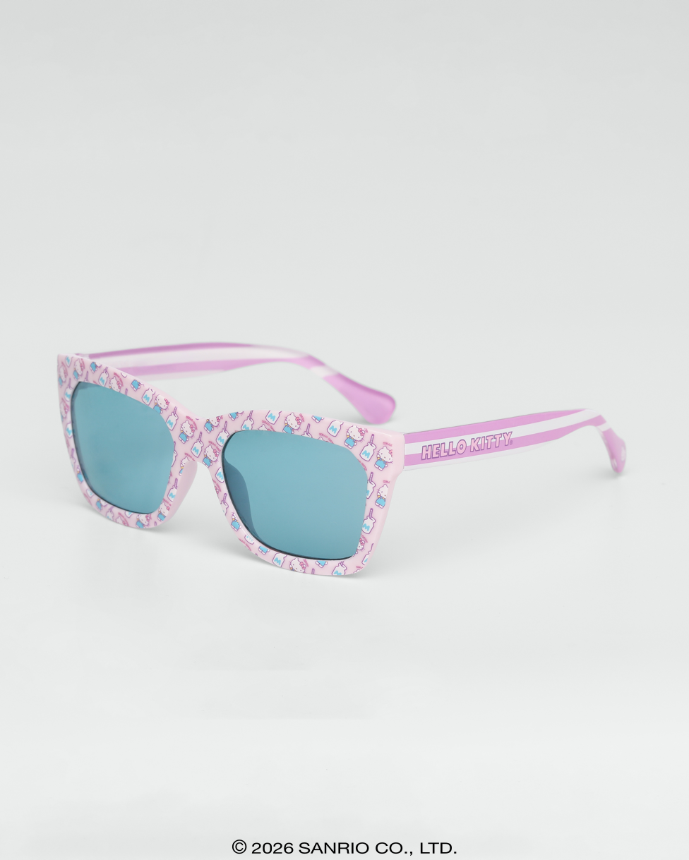 Óculos de Sol Infantil Hello Kitty Sugar Rosa aquarela lente turquesa Sanrio vista lateral