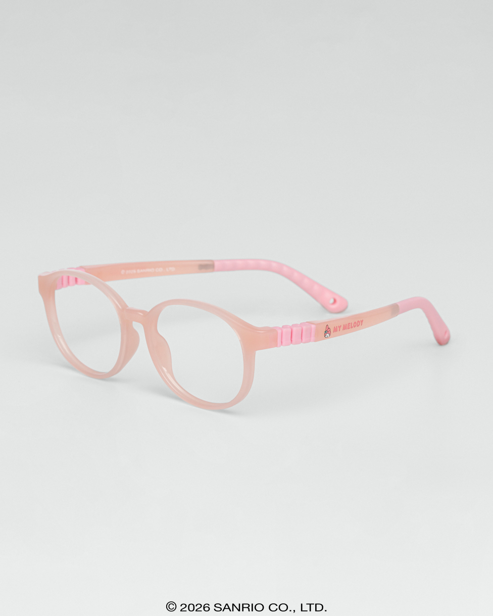Óculos Infantil My Melody Cotton Rosa armação flexível borracha grau vista lateral