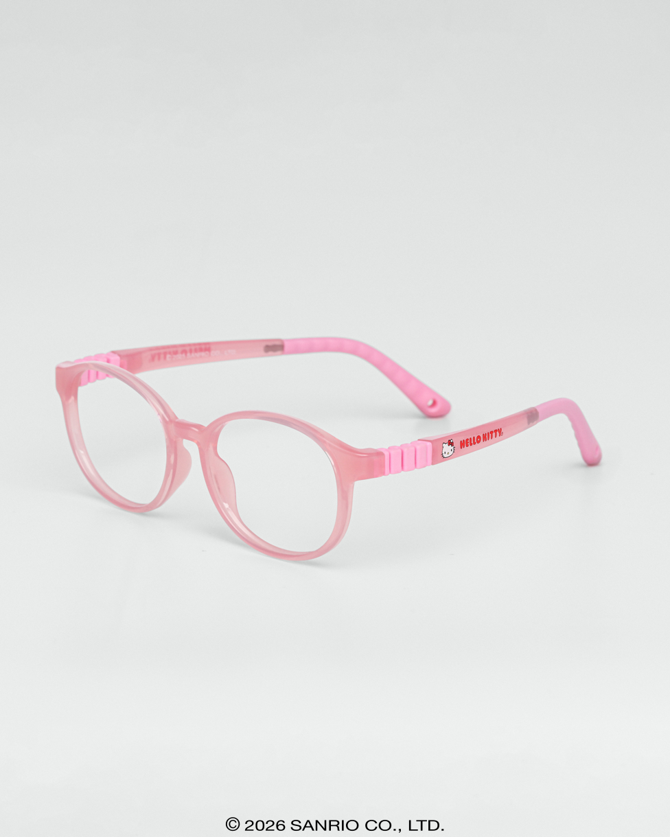 Óculos Infantil Hello Kitty Cotton Rosa armação borracha flexível para grau Vista Lateral