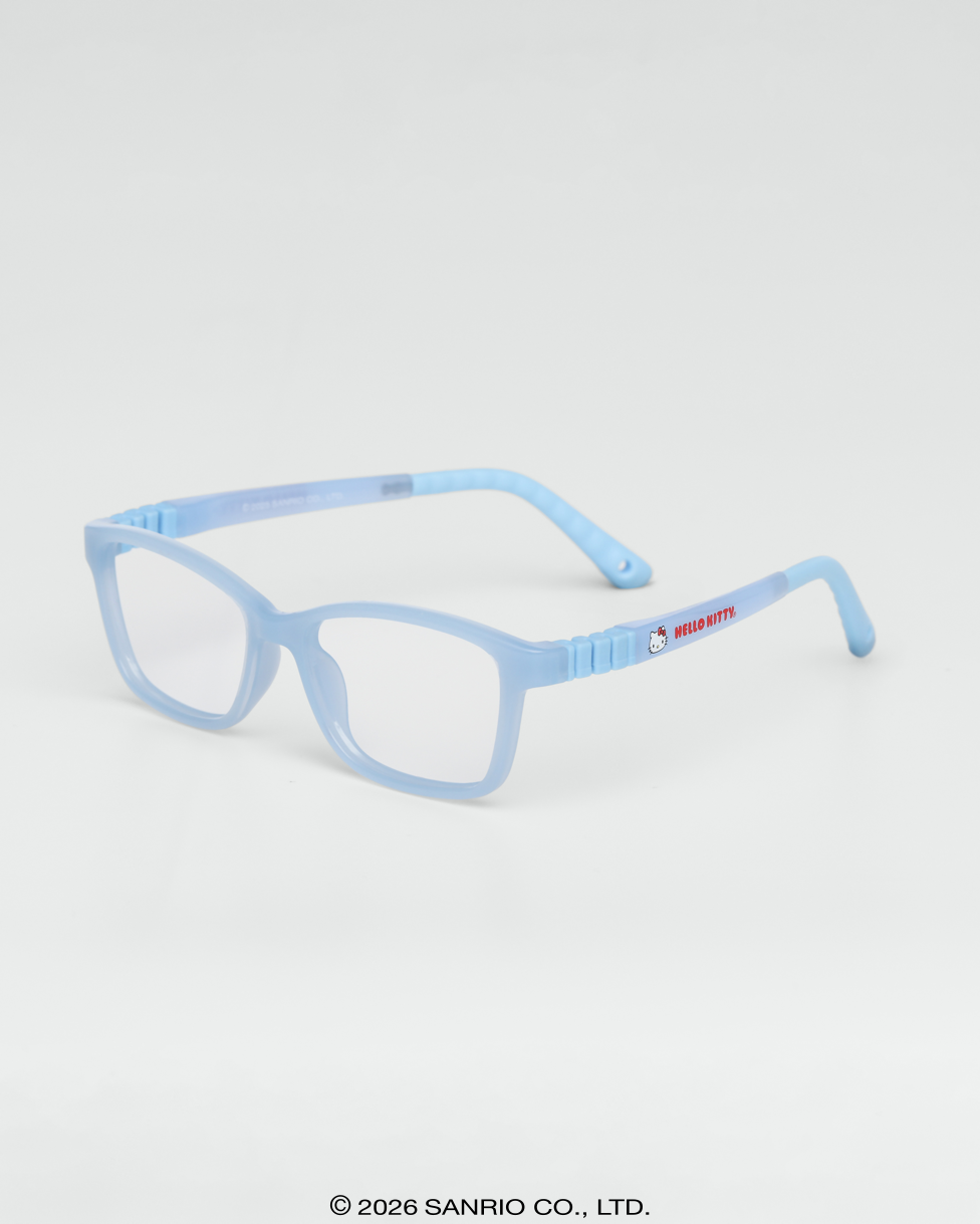 Óculos Infantil Hello Kitty Poppy Azul armação resistente para grau vista lateral