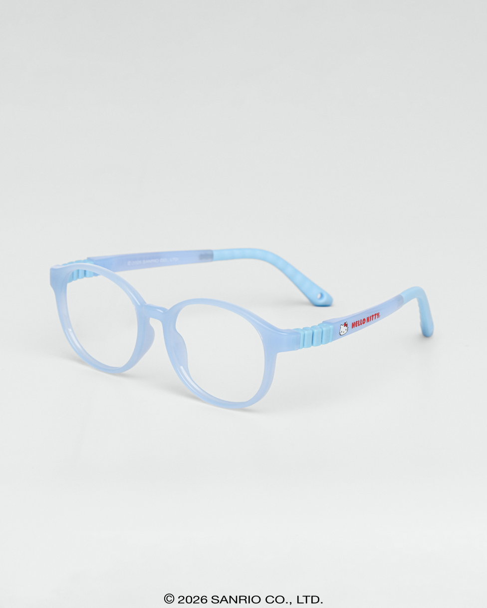 Óculos Infantil Hello Kitty Cotton Azul armação flexível borracha grau Vista Lateral