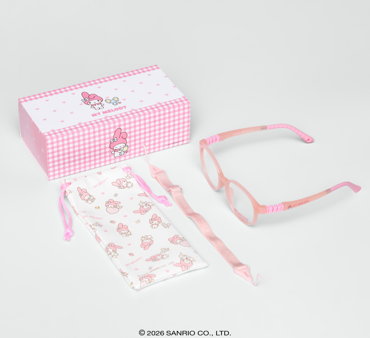 Óculos Infantil My Melody Cotton Rosa armação flexível borracha grau com case