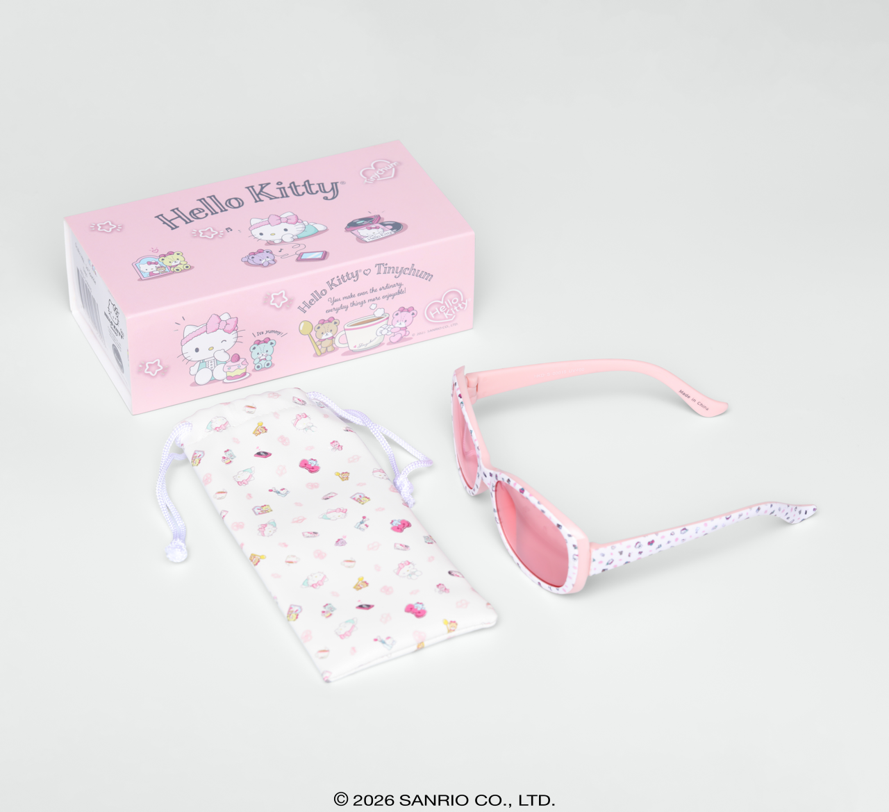 Óculos de Sol Infantil Hello Kitty Sparkle Rosa armação brilhante lente rosa com case