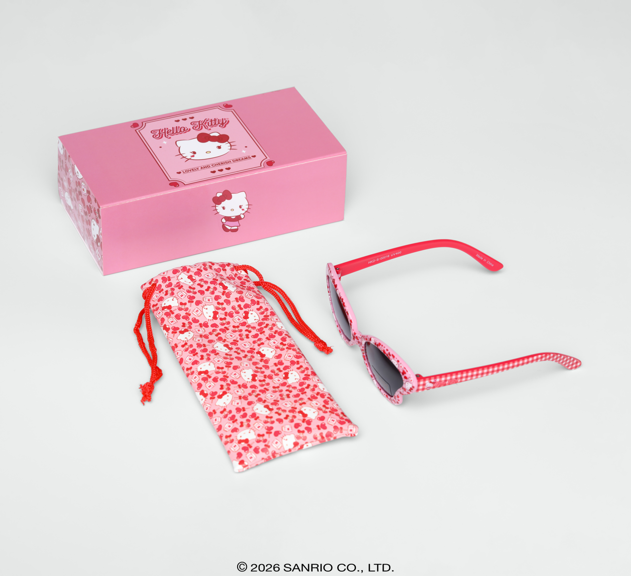 Óculos de Sol Infantil Hello Kitty Butterfly Vermelho com Case