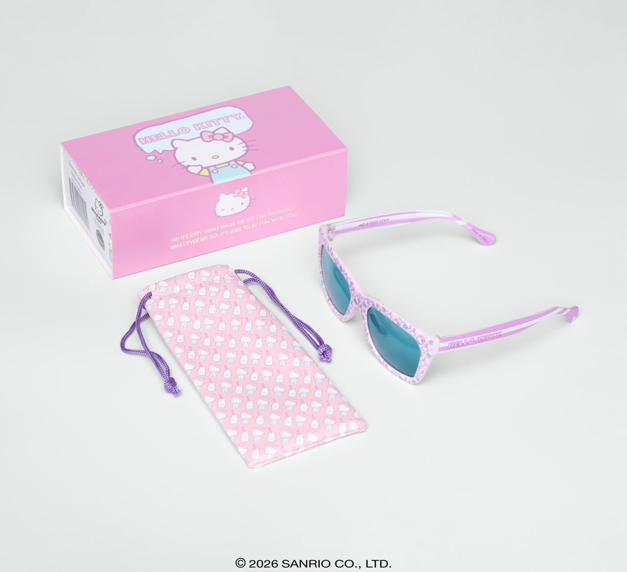 Óculos de Sol Infantil Hello Kitty Sugar Rosa aquarela lente turquesa Sanrio com case