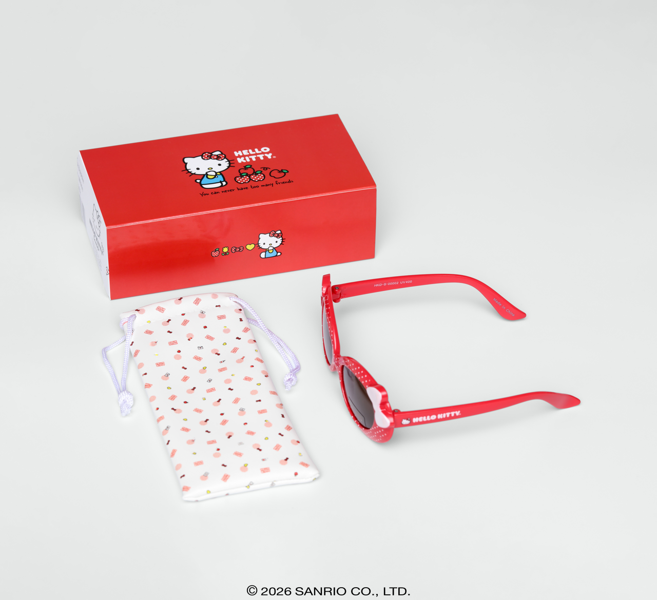 Óculos de Sol Infantil Hello Kitty Bubble Vermelho com laço vermelho Case e Embalagem
