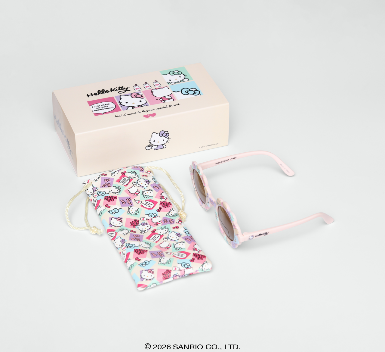 Óculos de Sol Infantil Hello Kitty Flower Bege Case