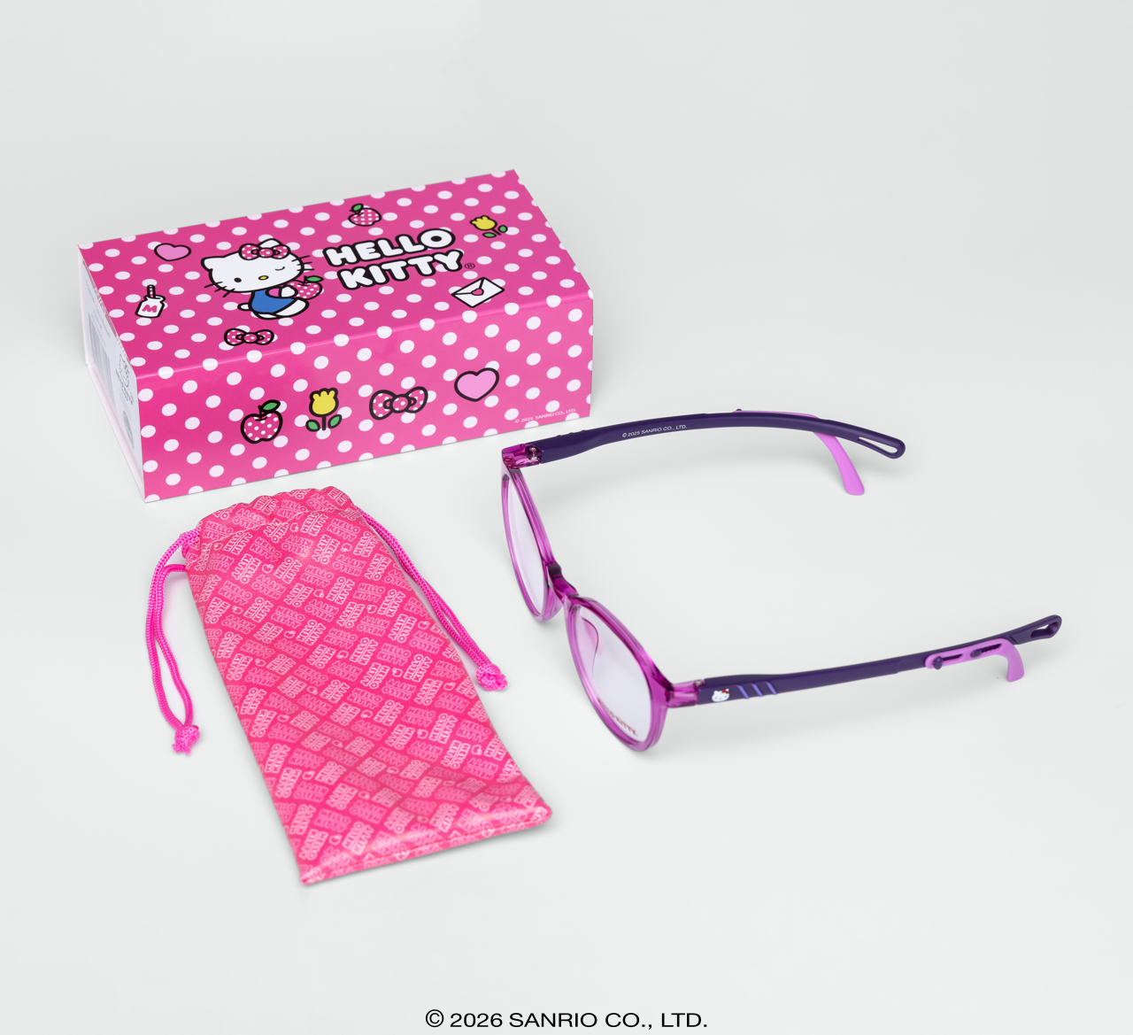 Óculos Infantojuvenil Hello Kitty Blossom Roxo armação redonda lilás grau com case