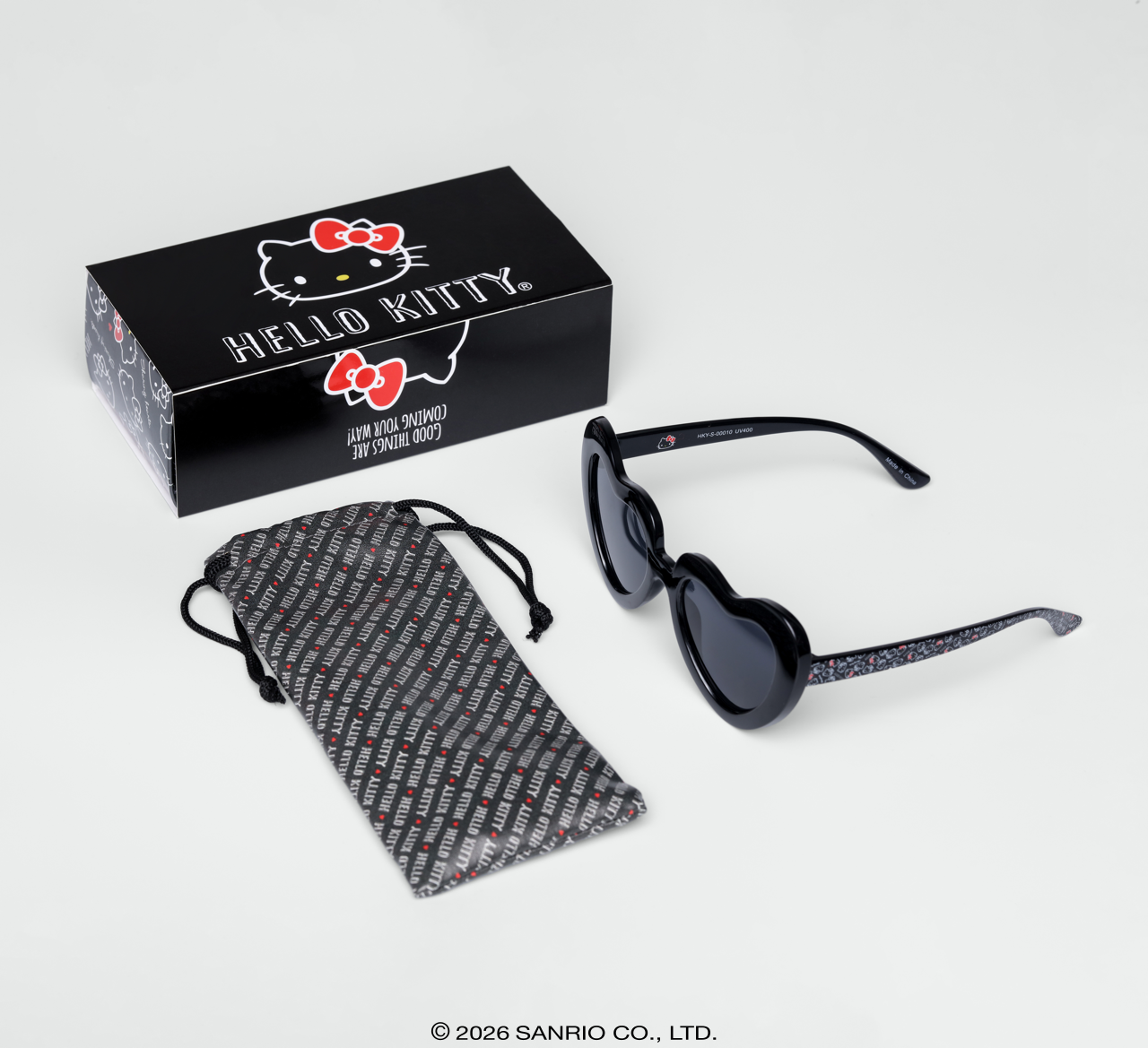 Óculos de Sol Infantojuvenil Hello Kitty Love Preto Sanrio com case