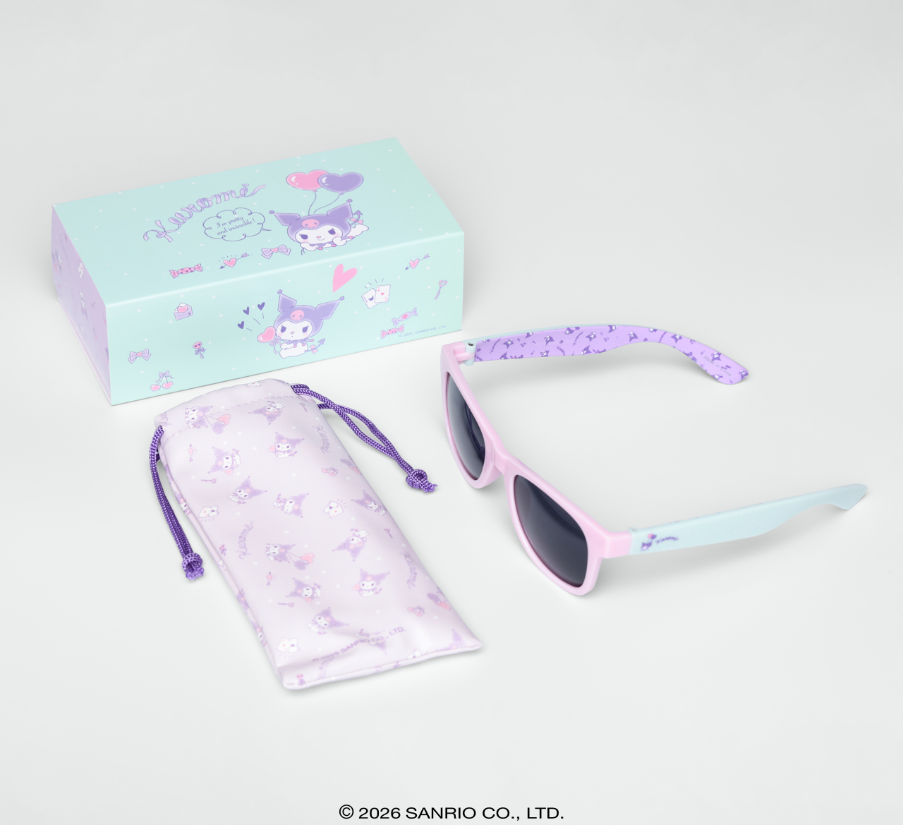 Óculos de Sol Infantojuvenil Kuromi Sunlight Rosa com case Sanrio