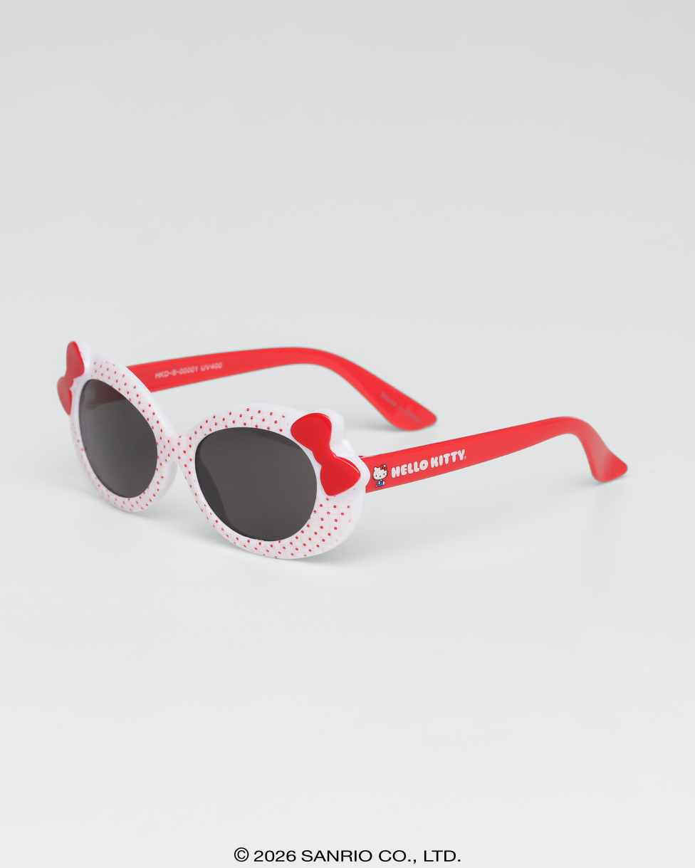 Óculos de Sol Infantil Hello Kitty Bubble Branco com laço vermelho proteção UV400 Sanrio original lateral