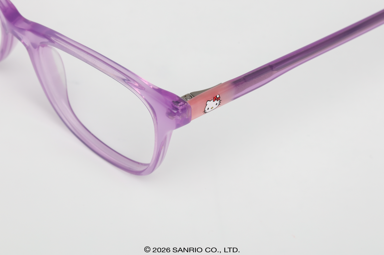 Detalhe haste lilás do Óculos Infantojuvenil Hello Kitty Daisy Roxo