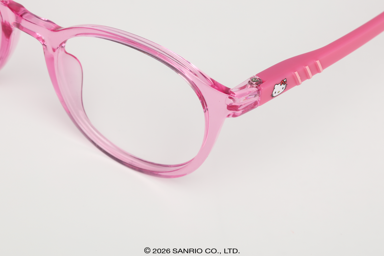 Detalhe das hastes rosa com elementos Hello Kitty Blossom Sanrio para grau